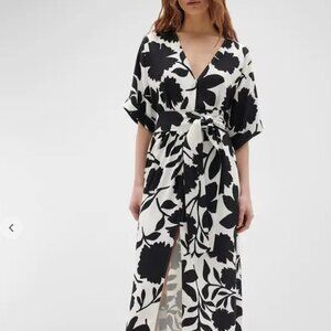 Figue Neva Black and White Floral Print Belted Midi Dress M NWT $698